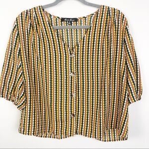 ALICE BLUE | Button Front Cropped Patterned Blouse Women’s Size X-Large